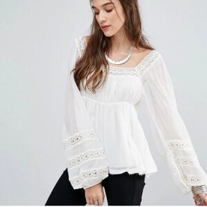 Free People Moon Chaser Peasant Top White Lace Blouse size small NWOT